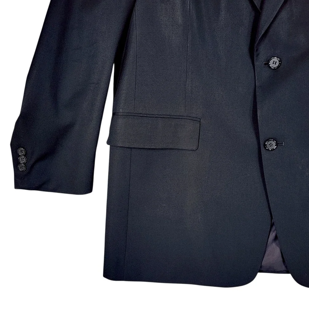 Vtg Hart Schaffner Marx Blazer 41R‎ Men Black Wool Gold Trumpeter Shiny USA